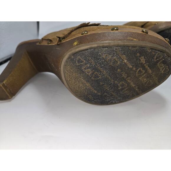 Vintage Y2K 90s L.E.I. Studded Chunky Platform Clog Heels Brown Faux Suede Sz 10 - Picture 7 of 8